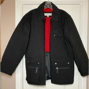 Liz Claiborne Black Women's Quilted Collared Zip Front Winter Jacket Size L